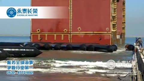 船用上排下水氣囊,青島永泰長榮氣囊船舶下水,震撼